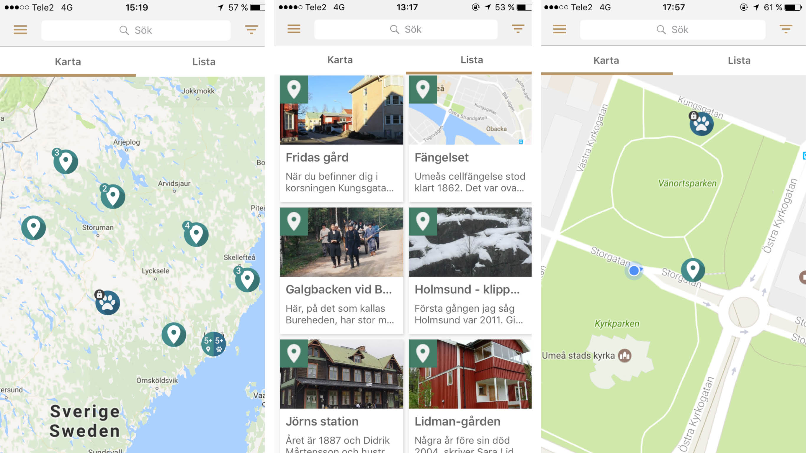 Några bilder från appen. 