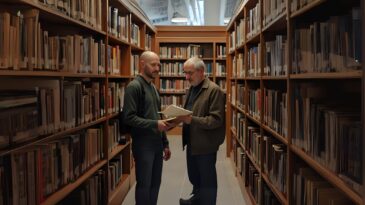 AI genererad bild på två bibliotekarier till en artikel om AI genererade bilder.