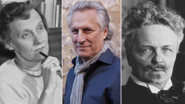 Tre bilder bredvid varandra på Astrid Lindgren, Lars Trägårdh och August Strindberg.
